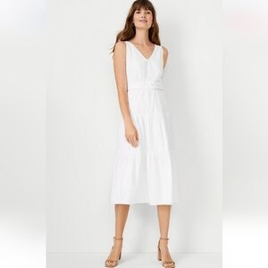 Ann Taylor White Belted Flare Dress